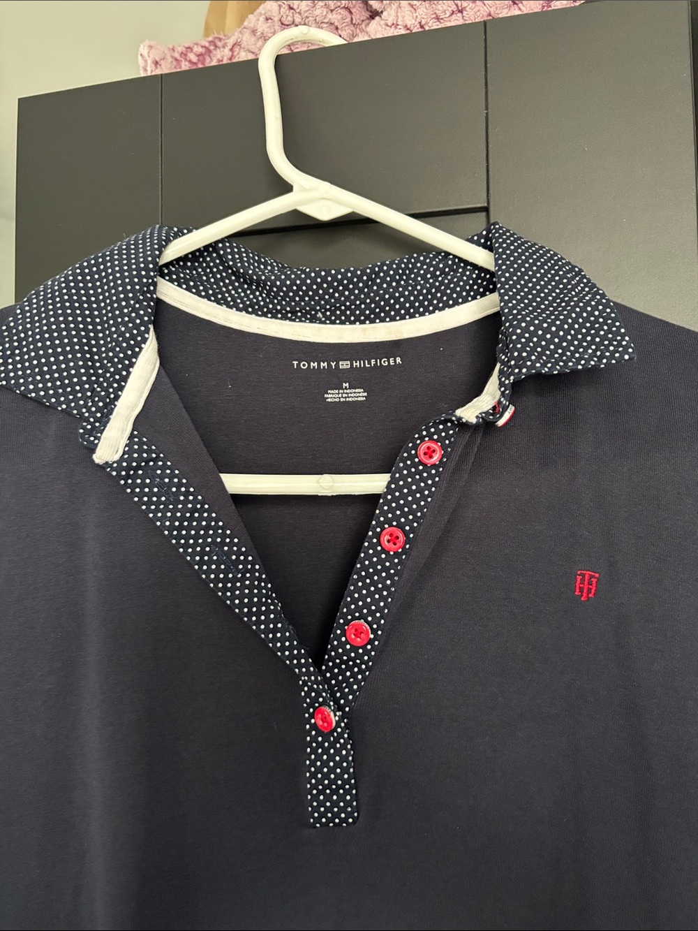 Tommy Hilfiger Navy Polo Dress with Polka Dot Trim and Red Accents - Picture 2 of 2